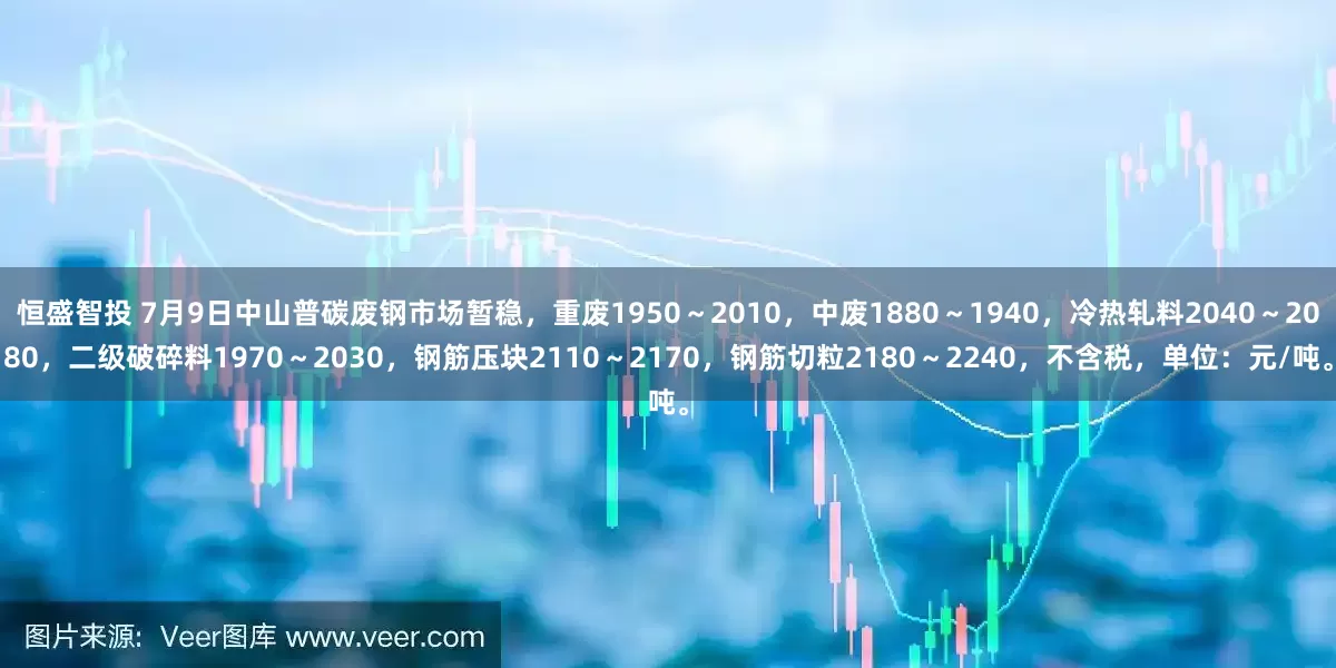 恒盛智投 7月9日中山普碳废钢市场暂稳，重废1950～2010，中废1880～1940，冷热轧料2040～2080，二级破碎料1970～2030，钢筋压块2110～2170，钢筋切粒2180～2240，不含税，单位：元/吨。